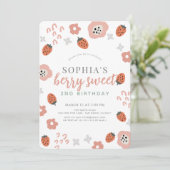 Berry eerste roze aardbei meisje verjaardag kaart (Staand voorkant)