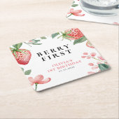 Berry Eerste Roze Bloemen 1e Verjaardag Kartonnen Onderzetters (Schuin)