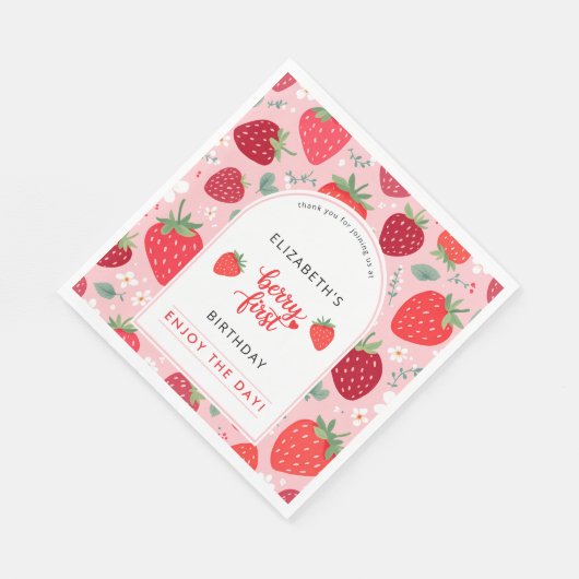 Berry eerste Schattigee 1e verjaardag meisje aardb Servet (Hoek)