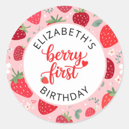 Berry eerste Schattigee 1e verjaardag Strawberry G Ronde Sticker