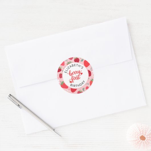Berry eerste Schattigee 1e verjaardag Strawberry G Ronde Sticker (Envelop)