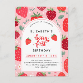 Berry eerste Schattigee 1e verjaardag Strawberry G Uitnodiging Briefkaart