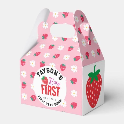 Berry Eerste Verjaardag 1e Verjaardag Aardbei Bedankdoosjes (Voorkant Zijde)