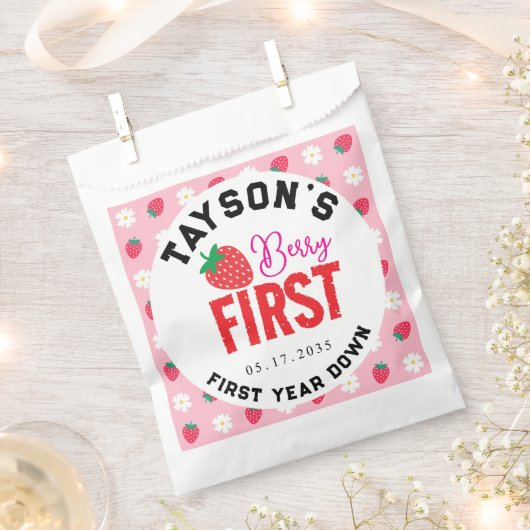 Berry Eerste Verjaardag 1e Verjaardag Aardbei Bedankzakje (Geknipt)