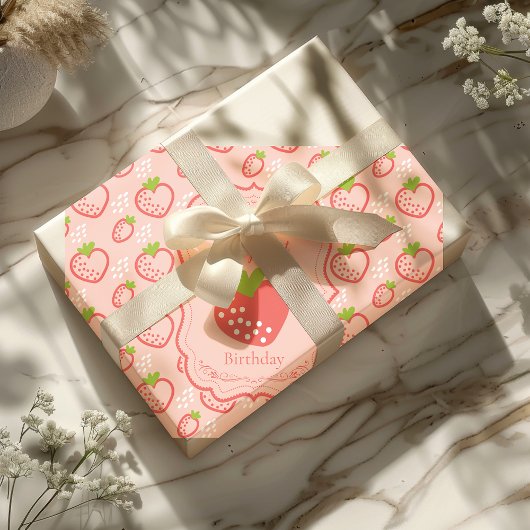 Berry Eerste Verjaardag 1e Verjaardag Aardbei Cadeaupapier