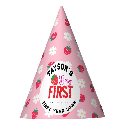 Berry Eerste Verjaardag 1e Verjaardag Aardbei Feesthoedjes (Voorkant)