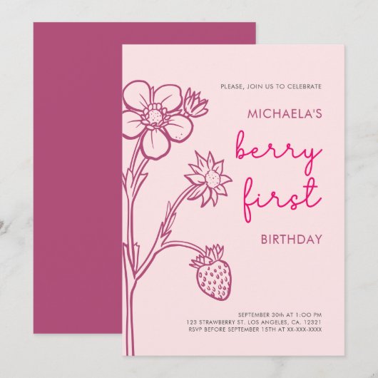 Berry Eerste Verjaardag 1e Verjaardag Aardbei Kaart (Voorkant / Achterkant)