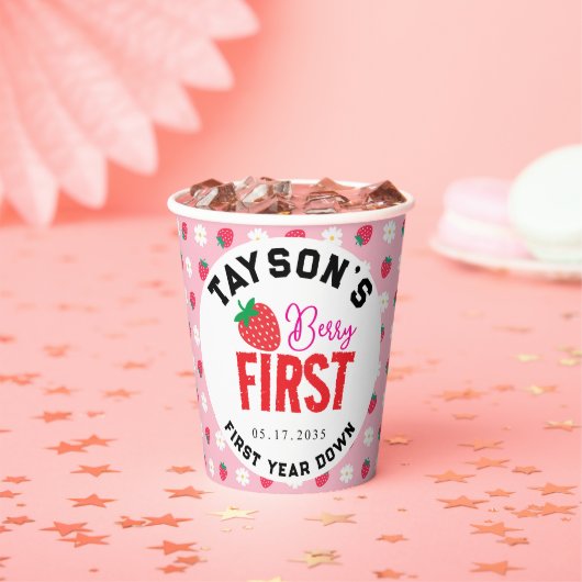 Berry Eerste Verjaardag 1e Verjaardag Aardbei Papieren Bekers (Insitu)