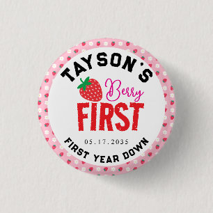 Berry Eerste Verjaardag 1e Verjaardag Aardbei Ronde Button 3,2 Cm
