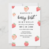 Berry eerste verjaardag 1e verjaardag roze aardbei kaart (Voorkant)