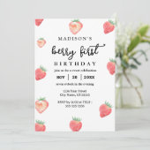 Berry eerste verjaardag 1e verjaardag roze aardbei kaart (Staand voorkant)