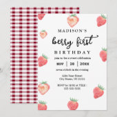 Berry eerste verjaardag 1e verjaardag roze aardbei kaart (Voorkant / Achterkant)