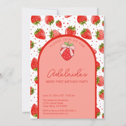 Berry Eerste Verjaardag 1e Verjaardag Strawberry P Kaart (Voorkant)