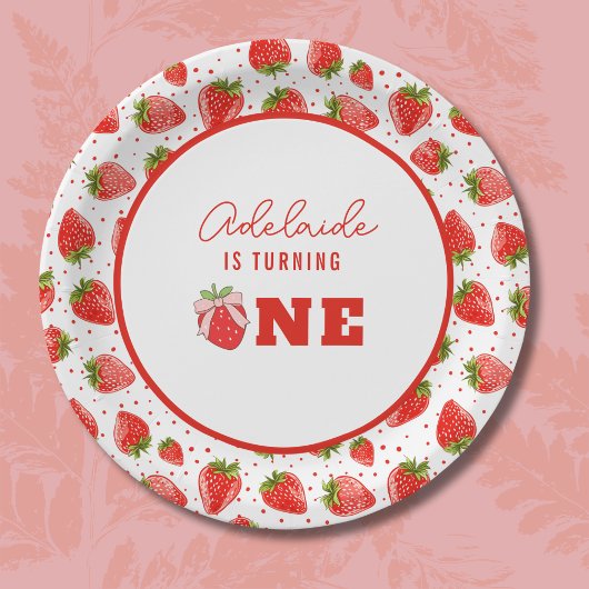 Berry Eerste Verjaardag 1e Verjaardag Strawberry P Papieren Bordje