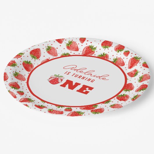 Berry Eerste Verjaardag 1e Verjaardag Strawberry P Papieren Bordje (Gekanteld)