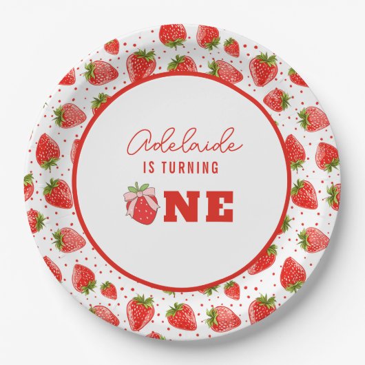 Berry Eerste Verjaardag 1e Verjaardag Strawberry P Papieren Bordje (Voorkant)