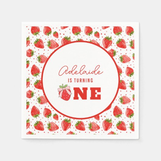 Berry Eerste Verjaardag 1e Verjaardag Strawberry P Servet (Voorkant)