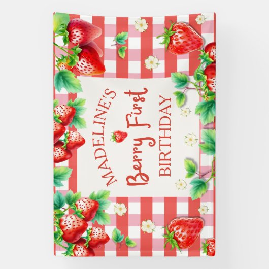 Berry eerste verjaardag - Aardbei 1e b Spandoek (Verticaal)