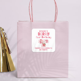 Berry Eerste Verjaardag Aardbei 1e Partij Bedankt Vierkante Sticker