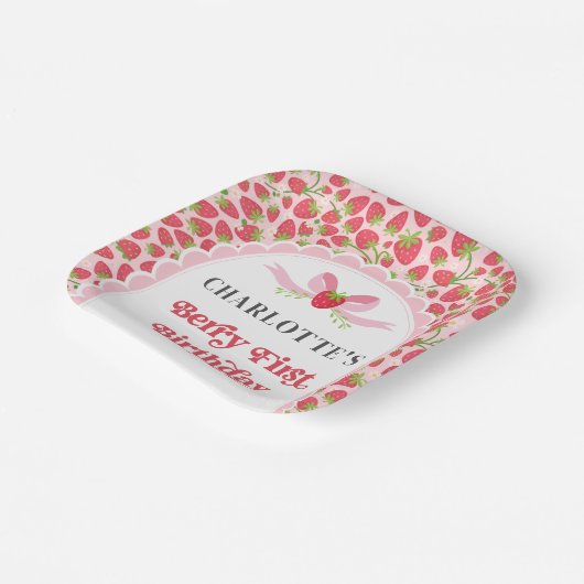 Berry Eerste Verjaardag Aardbei 1e Verjaardag 7" Papieren Bordje (Gebogen)