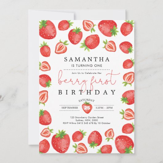 Berry Eerste Verjaardag Aardbei 1e Verjaardag Fees Kaart (Voorkant)