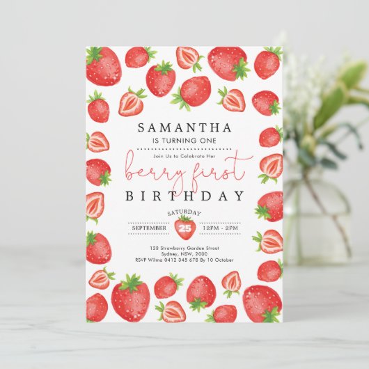 Berry Eerste Verjaardag Aardbei 1e Verjaardag Fees Kaart (Staand voorkant)