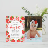 Berry Eerste Verjaardag Aardbei 1e Verjaardag Foto Kaart (Staand voorkant)