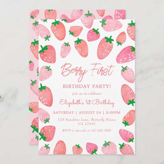 Berry Eerste Verjaardag Aardbei 1e Verjaardag Kaart (Voorkant / Achterkant)