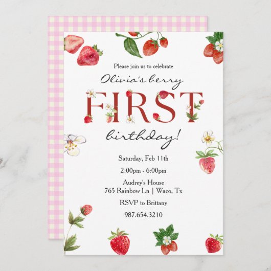 Berry Eerste Verjaardag Aardbei 1e Verjaardag Kaart (Voorkant / Achterkant)