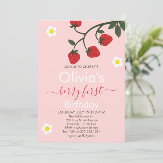 Berry Eerste Verjaardag Aardbei 1e Verjaardag Kaart (Staand voorkant)