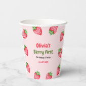 Berry Eerste Verjaardag Aardbei 1e Verjaardag Papieren Bekers (Achterkant)