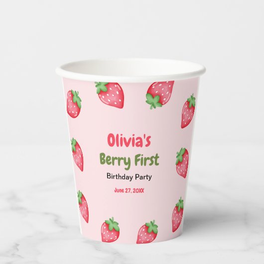 Berry Eerste Verjaardag Aardbei 1e Verjaardag Papieren Bekers (Voorkant)