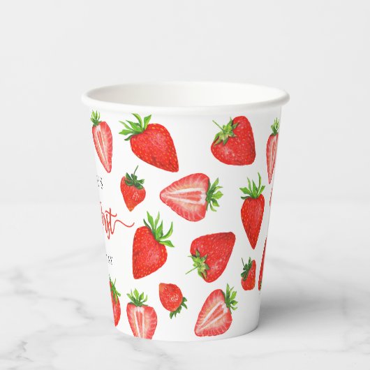 Berry Eerste Verjaardag Aardbei 1e Verjaardag Papieren Bekers (Achterkant)