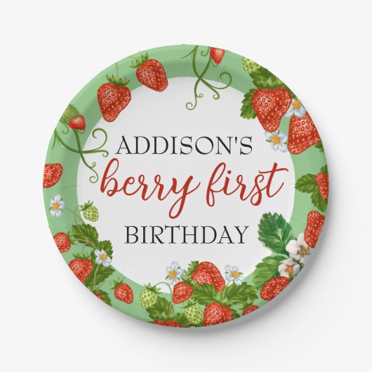 Berry Eerste Verjaardag Aardbei 1e Verjaardag Papieren Bordje (Voorkant)