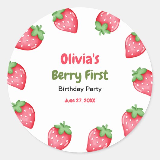 Berry Eerste Verjaardag Aardbei 1e Verjaardag Ronde Sticker (Voorkant)