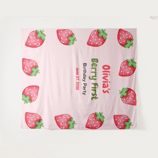 Berry Eerste Verjaardag Aardbei 1e Verjaardag Wandkleed (Voorkant (horizontaal))