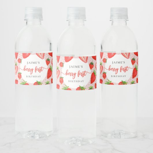 Berry Eerste Verjaardag | Aardbei 1e verjaardag Waterfles Etiket (Flessen)