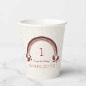 Berry Eerste Verjaardag Aardbei Bloemen Regenboog Papieren Bekers (Voorkant)