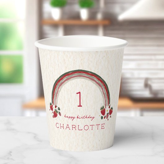 Berry Eerste Verjaardag Aardbei Bloemen Regenboog Papieren Bekers