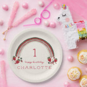 Berry Eerste Verjaardag Aardbei Bloemen Regenboog Papieren Bordje (Feest)