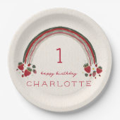 Berry Eerste Verjaardag Aardbei Bloemen Regenboog Papieren Bordje (Voorkant)