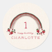 Berry Eerste Verjaardag Aardbei Bloemen Regenboog Ronde Sticker (Voorkant)