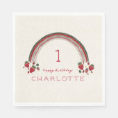 Berry Eerste Verjaardag Aardbei Bloemen Regenboog Servet (Voorkant)