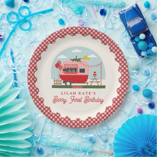 Berry Eerste Verjaardag Aardbei Camper Papieren Bordje (Feest)