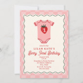 Berry Eerste Verjaardag Aardbei Checker Bodysuit Kaart (Voorkant)