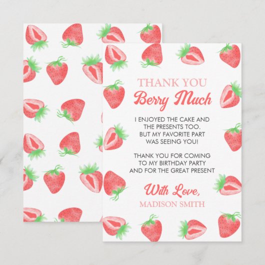 Berry Eerste Verjaardag Aardbei Dank je kaart (Voorkant / Achterkant)