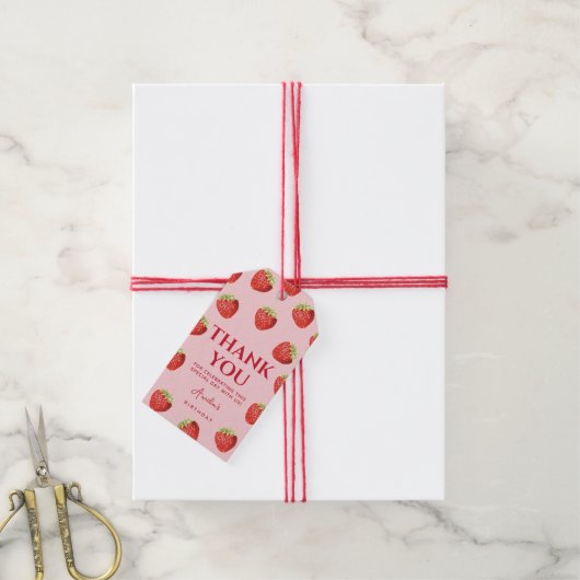 Berry Eerste Verjaardag Aardbei Dank u Cadeaulabel (Met Touw)