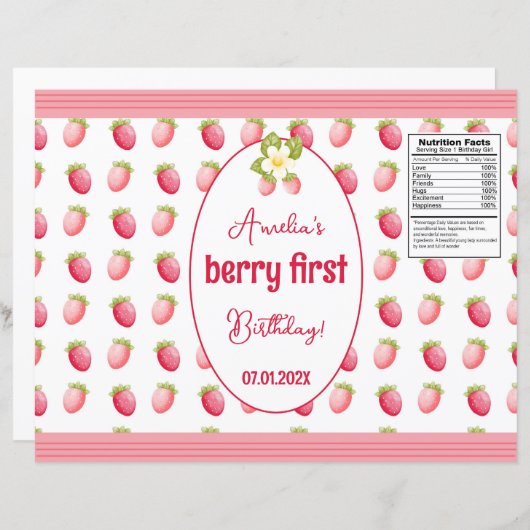 Berry Eerste Verjaardag Aardbei Design (Voorkant / Achterkant)