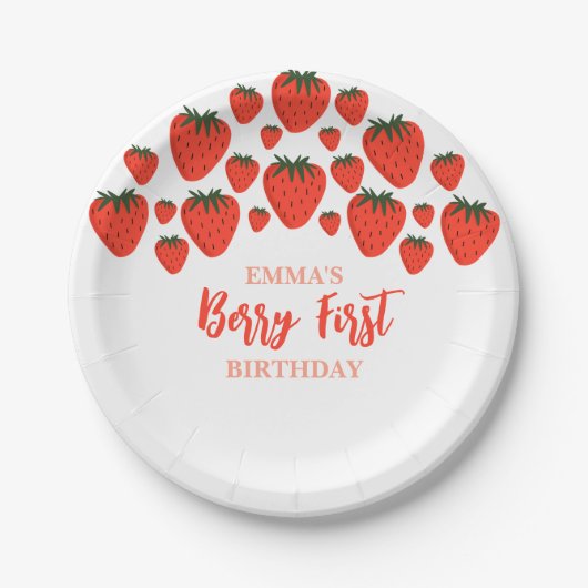 Berry Eerste Verjaardag Aardbei Design Papieren Bordje (Voorkant)
