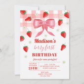 Berry Eerste Verjaardag Aardbei Eerste Foto Bow Kaart (Voorkant)